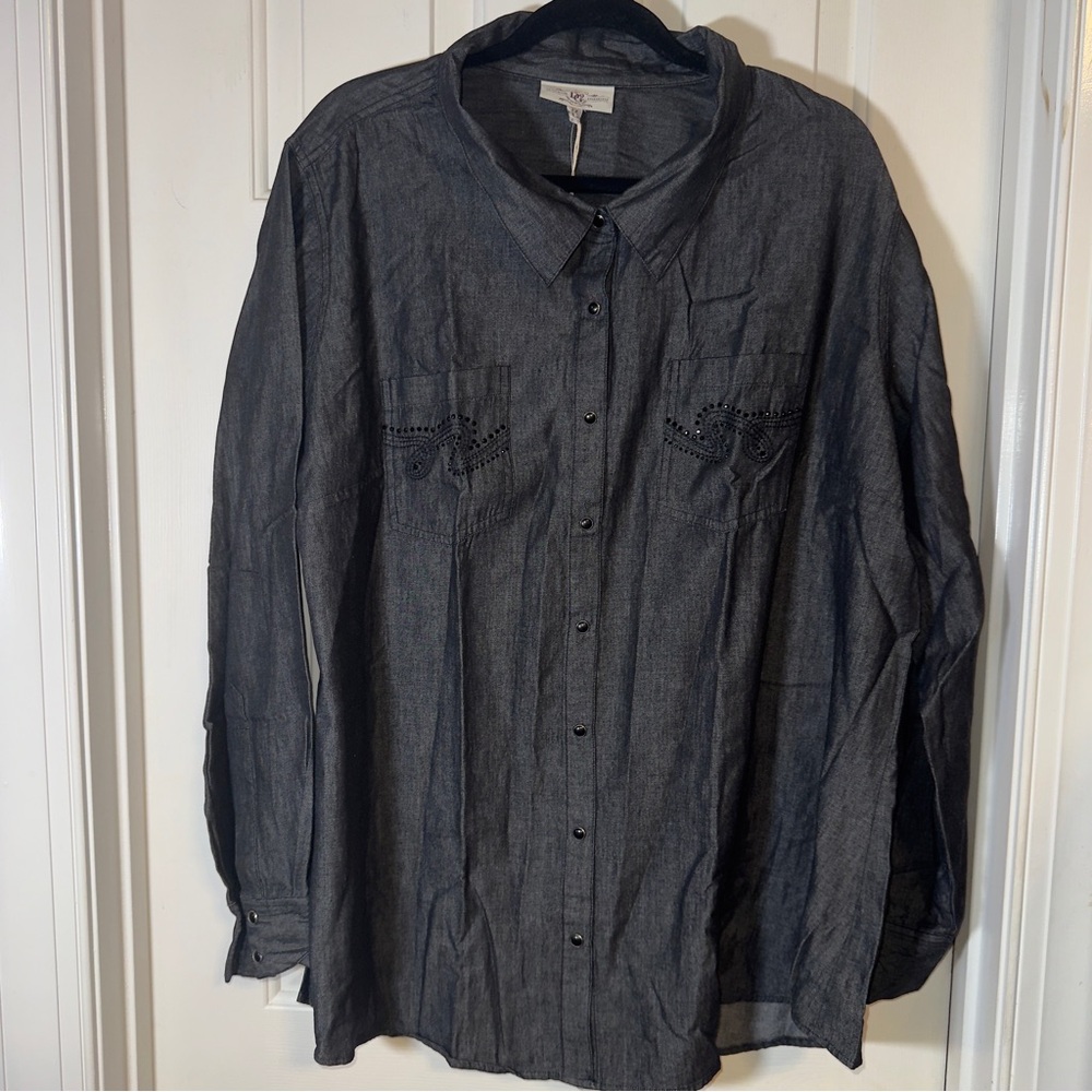 New Western. Rodeo. Black, Pearly Button Down Long Sleeve Top NWT. 2X